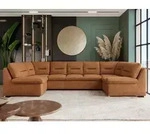 Sofa XXL U-Form Beige, Wohnlandschaft U Form mit Schlaffunktion, Sofa mit