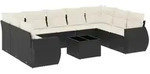 vidaXL 10-tlg. Garten-Sofagarnitur mit Kissen Schwarz Poly Rattan - Schwarz