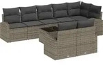 vidaXL Gartensofa-set mit Kissen mit Speicher 9 pcs Grau Poly-Rattan - Grau