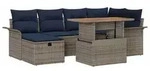 vidaXL Gartensofa-set mit Kissen mit Speicher 7 pcs Grau Poly-Rattan - Grau