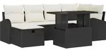 vidaXL Garten-Sofa-Set mit Kissen 7 pcs Schwarz Poly Rattan - Schwarz