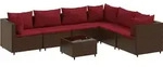 vidaXL 7-tlg. Garten-Lounge-Set mit Kissen Braun Poly Rattan - Braun