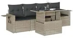 vidaXL 5-tlg. Garten-Sofagarnitur mit Kissen Hellgrau Poly Rattan - Grau