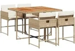 vidaXL 5-tlg. Garten-Essgruppe mit Kissen Beige Poly Rattan - Beige