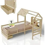 Juskys Kinderbett Yari 90x200 cm - Integrierter Schreibtisch, Praktische Schublade,