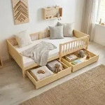 Homestyle4u Kinderbett 90x200 mit Rausfallschutz Holzbett 2 Bettk&auml;sten mit