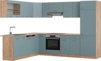 Eckk&uuml;che Vicco R-Line Blau-Grau/Goldkraft Eiche 287 x 227 cm ohne Arbeitsplatte,