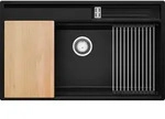 PRIMAGRAN Sp&uuml;lbecken Schwarz 88x53cm, Granitsp&uuml;le 1 Becken + Ablauf-Set +