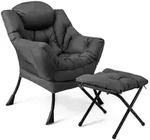 COSTWAY Sessel mit Hocker, Relaxsessel mit Armlehnen, Seitentasche &...