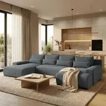 Ecksofa BENNY Grau U-Form Modernes Polstersofa mit Schlaffunktion und Bettkasten -