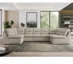 Sofa XXL U-Form Beige, Wohnlandschaft U Form mit Schlaffunktion, Sofa mit
