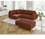 S-STYLE M&Ouml;BEL - Kai - Ecksofa mit Schlaffunktion und Hocker mit Braun Holzf&uuml;&szlig;en im