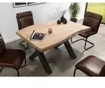 MASSIVMOEBEL24 Baumtisch Mango 140x90x77 beige lackiert / X-Beine anthrazit matt