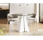 Runder ausziehbarer Esstisch mit wei&szlig;em Metallgestell - moderner industrieller Tisch
