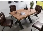 MASSIVMOEBEL24 Baumtisch Sheesham 160x90x77 grau gebeizt / X-Beine anthrazit...