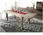 MASSIVMOEBEL24 Esstisch mit Ansteckplatten Sheesham 160-200/240x90x76 grau...