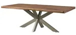 MASSIVMOEBEL24 Baumtisch Sheesham 220x100x77 grau gebeizt / Kreuzgestell silber matt