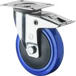Transportger&auml;te-Lenkrolle m. Festst., Elastik-Vollgummi blau,Durchm. 125 mm,