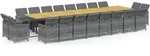 vidaXL 21-tlg. Garten-Essgruppe mit Kissen Grau Poly Rattan - Grau