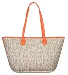 Damen Schultertasche Beige mit Doppelseitigen Henkeln und Logo-Rei&szlig;verschluss -