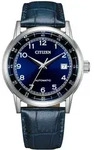 Citizen NJ0210-13L Uhr Herrenuhr Lederarmband Datum blau - Silber