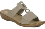 Rieker Damen Flip-Flops Modell 6088562 Beige mit Klettverschluss und silbernem...