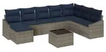 vidaXL Gartensofa-set mit Kissen 8 pcs Grau und Marineblau Poly-Rattan - Grau