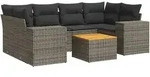 vidaXL 7-tlg. Garten-Sofagarnitur mit Kissen Grau Poly Rattan - Grau