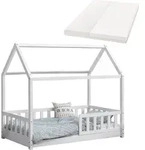 Juskys Kinderbett Marli 80 x 160 cm mit Matratze, Lattenrost & Dach - Holz...