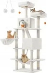 Kratzbaum f&uuml;r Katzen, 168 cm, L-Baum, H&auml;ngematte, mehrstufig, cremefarben -...