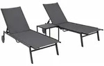 DEGAMO Gartenliegen Set PINO 3-teilig, Stahl + Kunstgewebe, Glasplatte schwarz -
