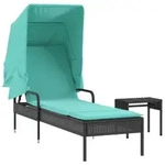 vidaXL Sonnenliege mit Sonnendach und Tisch Schwarz Polyrattan - Schwarz
