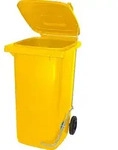 BRB 240 Liter M&uuml;lltonne/M&uuml;llgro&szlig;beh&auml;lter, gelb, mit Fu&szlig;pedal f&uuml;r handfreie