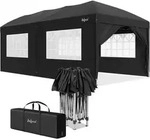 Zelsius Faltbarer Pavillon 3x6 m mit Seitenw&auml;nden, Schwarz, Faltpavillon UV30,