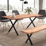 FineBuy Esszimmertisch 180cm rechteckig Massivholz Akazie Baumkante Industrial