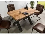 MASSIVMOEBEL24 Baumtisch Mango 160x90x77 natur lackiert / X-Beine anthrazit matt