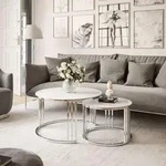 LORI GLASS 2in1 runder Couchtisch silber Chrom / Wei&szlig;es Glass - Silber/Wei&szlig;