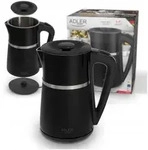 Elektrischer Wasserkocher 1.7L Edelstahl 2200W Doppelwandig AD1355b - Schwarz