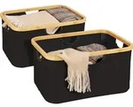 WENKO 2er Set Korb Ecori aus Polyester und Bambus in Schwarz 40 x 21,5 x 33 cm