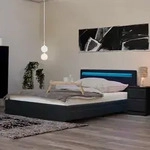 HOME DELUXE - LED Bett NUBE - Dunkelgrau, 180 x 200 cm - inkl. Matratze,...