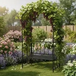 Relaxdays Rosenbogen mit Bank, Torbogen Garten, HBT: 210 x 134 x 48 cm, Rankbogen