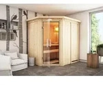 Karibu Sauna Innensauna Carin Eckeinstieg ohne Zubeh&ouml;r 210x165x202 cm mit Dachkranz