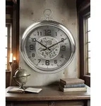 Formano XXL Wanduhr Silver 52x60cm Metall Uhr mit beweglichen Zahnr&auml;dern...