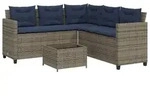 vidaXL Gartensofa mit Tisch und Kissen L-f&ouml;rmig Grau Polyrattan - Braun