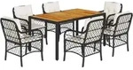 vidaXL 7-tlg. Garten-Essgruppe mit Kissen Schwarz Poly Rattan - Schwarz