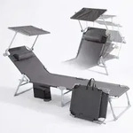 Arebos Sonnenliege klappbar mit Sonnendach, 4-fach verstellbar, Garten- &...