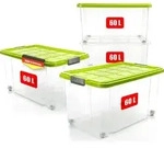 BigDean 4 St&uuml;ck 60 L Aufbewahrungsbox mit Deckel gro&szlig; limegr&uuml;n - stapelbare