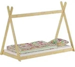 Niedriges Tipi-Kinderbett, Holzbett 90x200 Kiefer natur lackiert, Zubeh&ouml;r...