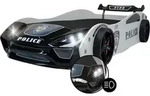 Autobett V2 POLICE Kinderbett 90x200 Schwarz/Wei&szlig; mit Spoiler LED-Licht und