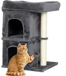 PawHut Kratzbaum klein, 66 cm hoch Katzenbaum mit 2 H&ouml;hlen, Spielball Dunkelgrau -